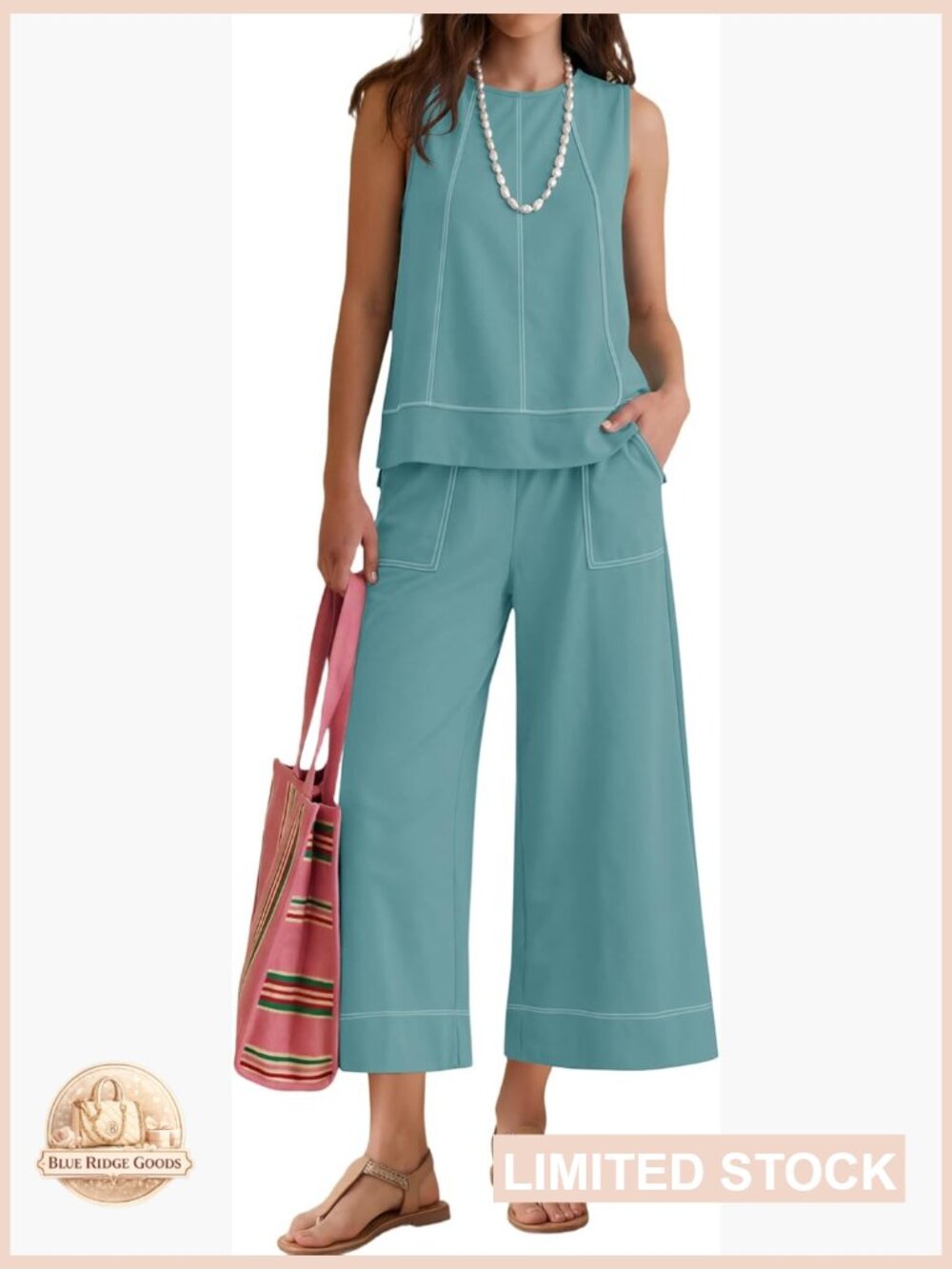 Sleeveless Wide-Leg cropped lounge set in Teal